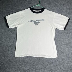 Vintage 2002 Paramount Pictures Star Trek Geek Ringer Shirt Large White Movie